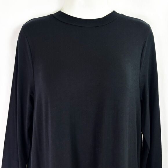 NWT J.Crew Black Swingy Long Sleeve Dress (M) Soft Modal Trapeze T-Shirt Pockets - Picture 4 of 13